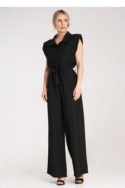 Stylish Figl jumpsuit with sleeveless design, intricate button fastening, and decorative chest flaps, perfect for luxury fashion lovers.