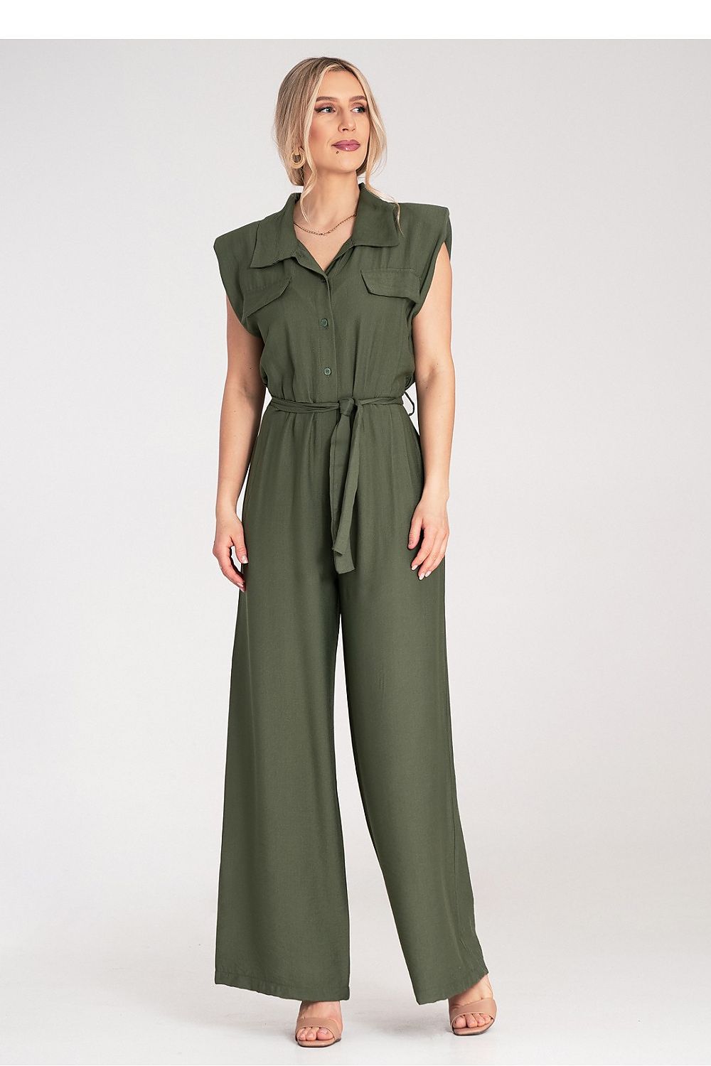 Lightweight and breathable luxury jumpsuit by Figl, designed in EU size 0 with a fashionable fitted waist and wide leg silhouette.