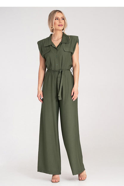 Lightweight and breathable luxury jumpsuit by Figl, designed in EU size 0 with a fashionable fitted waist and wide leg silhouette.