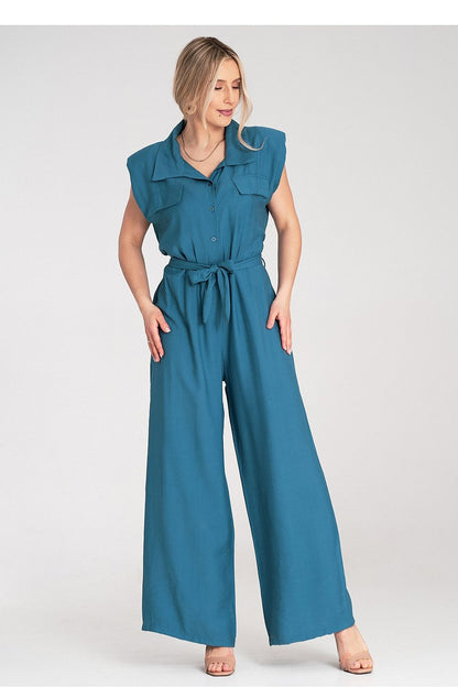 Stylish Figl jumpsuit featuring a fashionable tied belt and polished look, ideal for modern luxury fashion, available in EU Size 0.