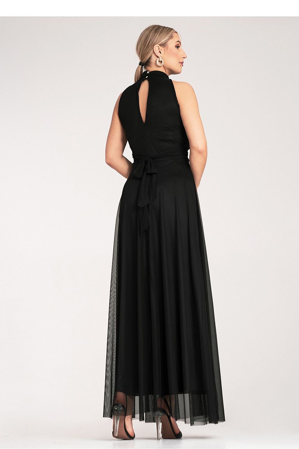 Luxury Figl maxi halter neck cocktail dress showcasing a fitted gathered waist design, perfect for a flattering silhouette, ideal for elegant occasions.