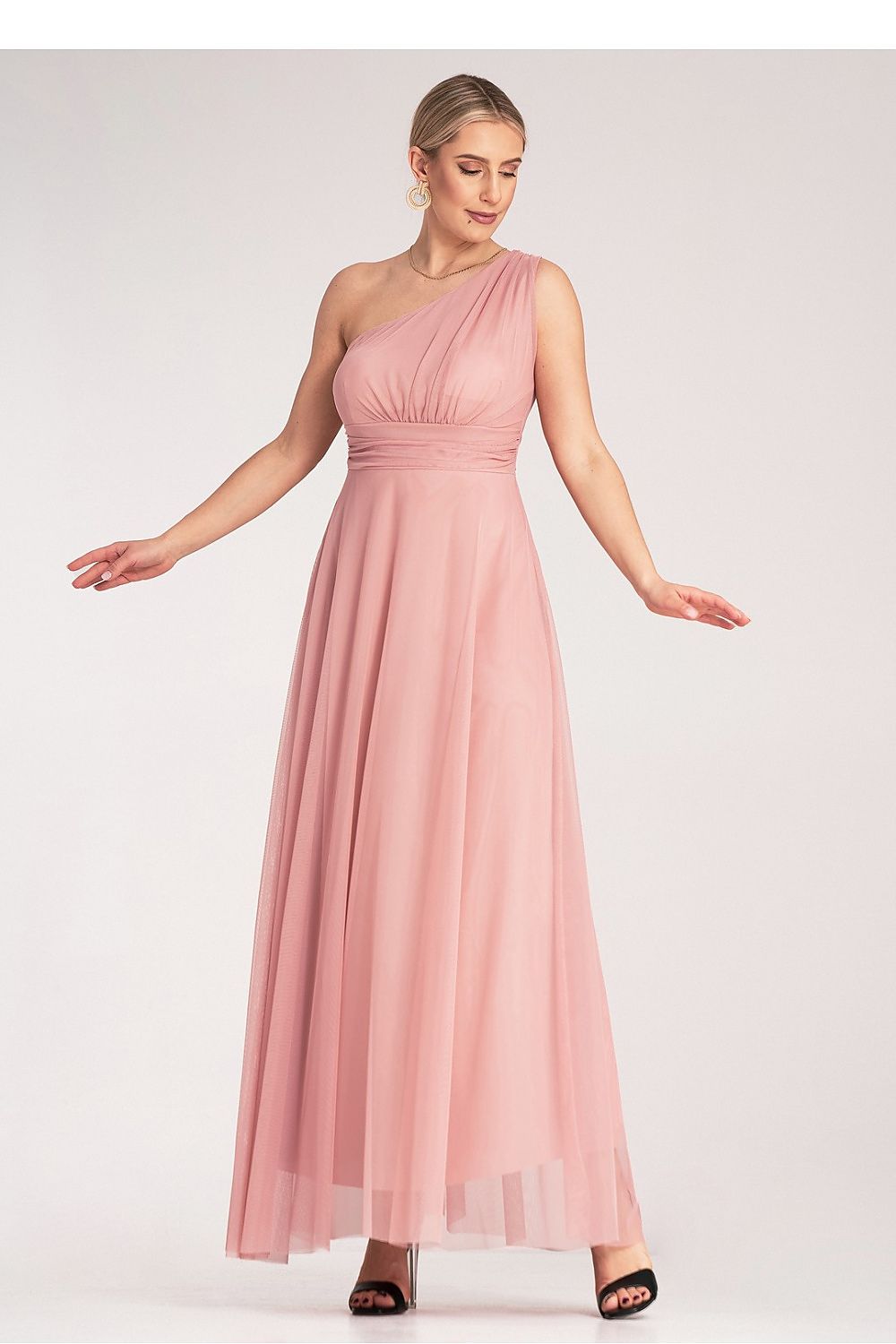 Close-up of the Elegant Asymmetrical Maxi Dress by Figl, highlighting the soft, flowing material and the unique one-strap design.