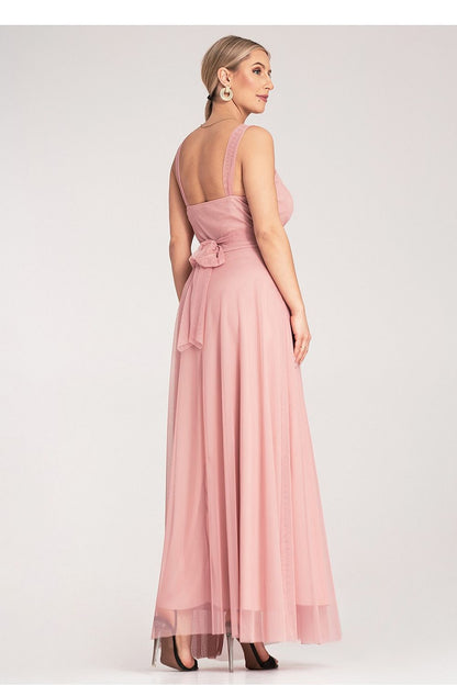 Back view of the Figl elegant maxi dress, illustrating the beautiful drape and attention to detail in its design.