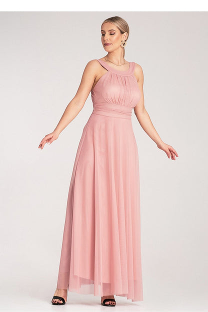Elegant maxi dress by Figl in light, flowing fabric, featuring a ruched waistband and wide straps, perfect for summer occasions.