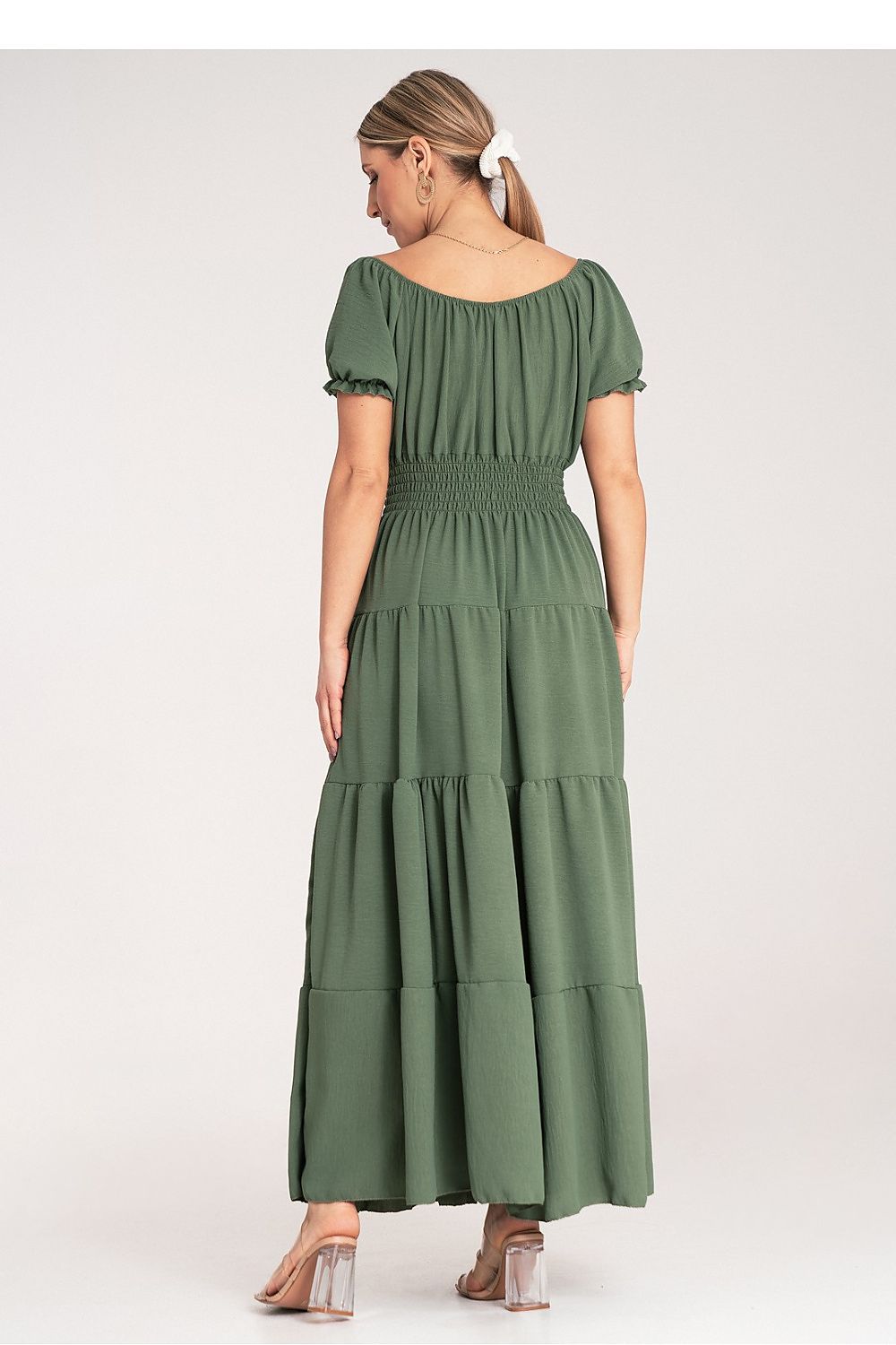 Full view of Figl’s summer maxi dress, featuring a luxurious fabric blend of 5% spandex and 95% polyester, in EU size 0.