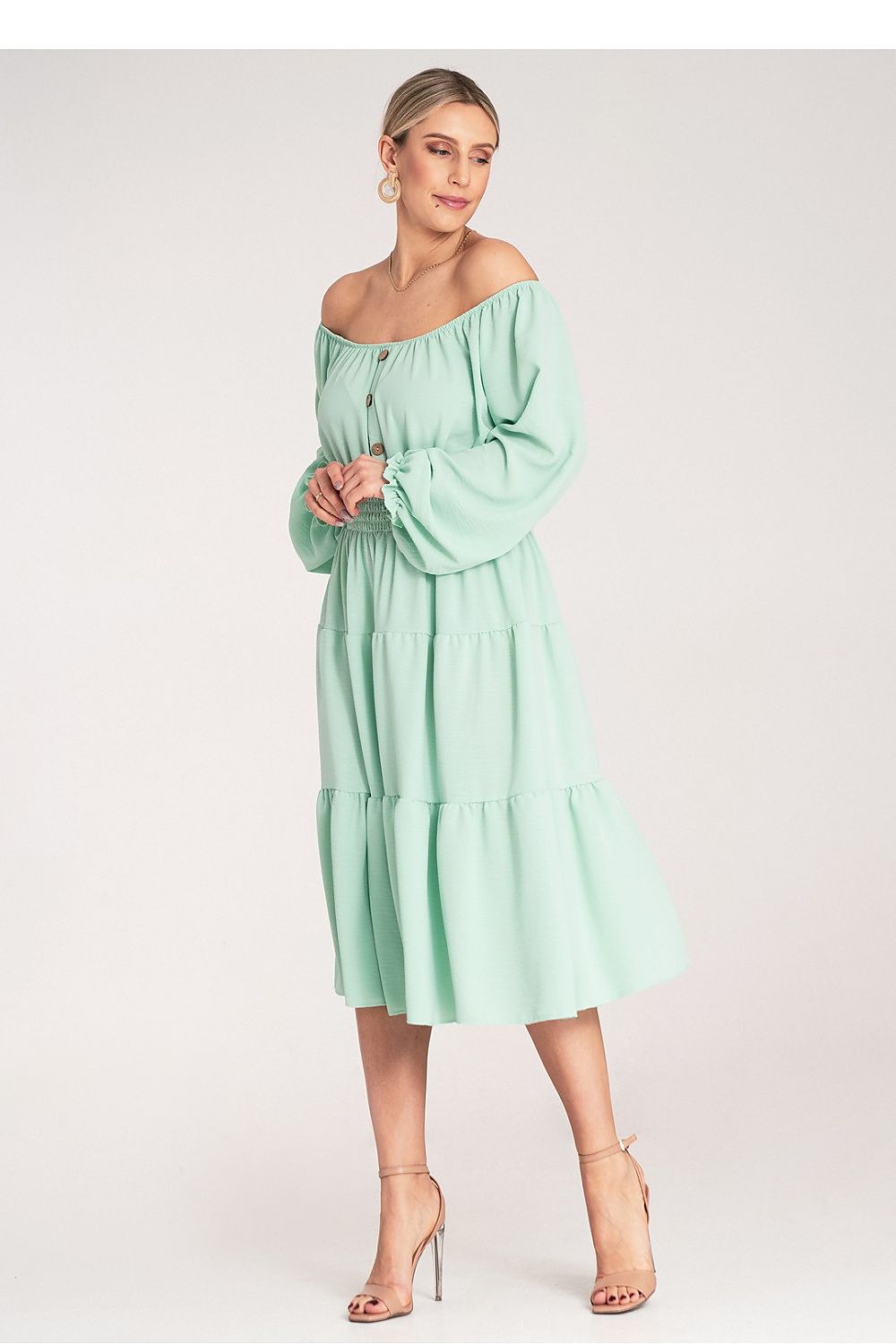 Elegant Figl midi daydress displayed in a bright setting, focusing on the sophisticated silhouette and exquisite craftsmanship.