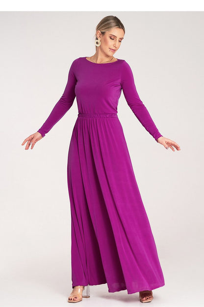 Elegant Figl maxi dress with long sleeves and an elastic waist, available in sizes S to XL, perfect for formal occasions.