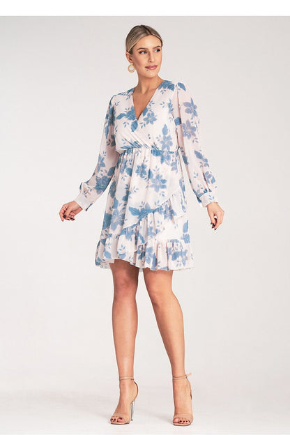 Figl Airy Floral Midi Dress featuring a wrap neckline and long sleeves, designed to enhance elegance with an elastic waist, perfect for classy occasions.