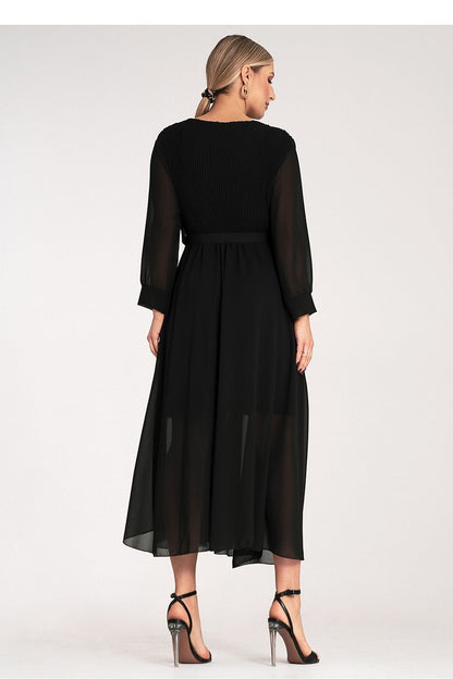 Elegant Figl maxi dress featuring pleated wrap neckline and long sleeves, perfect for sophisticated occasions.