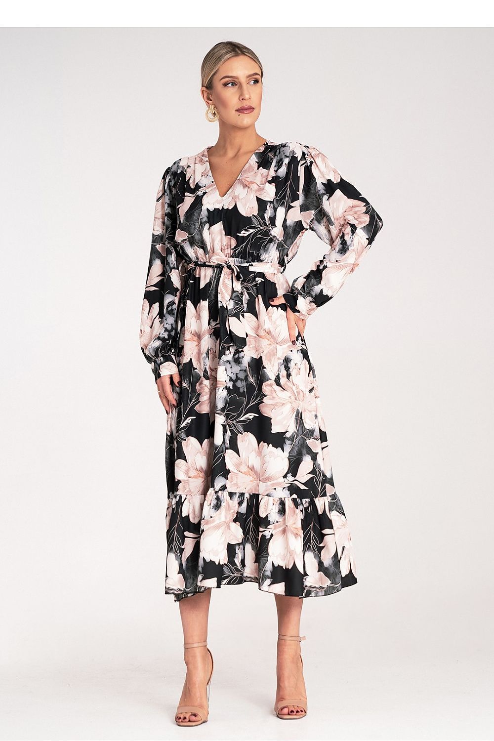 Luxury Floral Maxi Dress by Figl featuring a wrap neckline and elegant ruffle hem, perfect for sophisticated occasions.