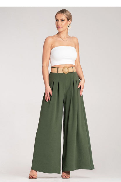 Luxurious high-waisted wide trousers with a woven belt by Figl, featuring elegant pleats and lightweight comfort in a stylish EU size 0.