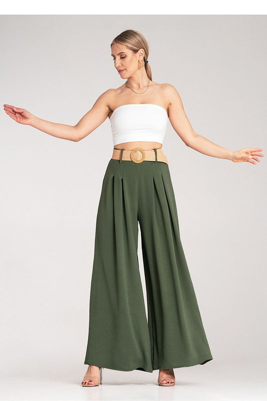 Luxury high-waisted wide trousers by Figl, featuring a woven belt and elegant pleats for a sophisticated look.