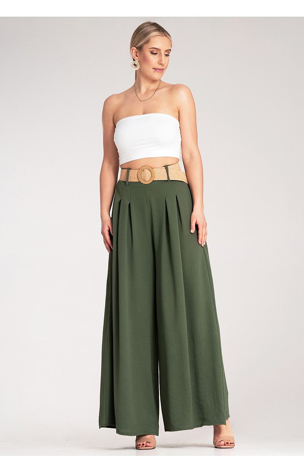 Elegant pleated high-waisted trousers by Figl, made from lightweight polyester, perfect for chic casual or formal outfits.