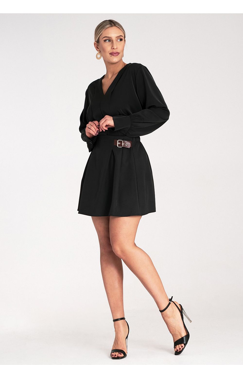 Elegant Women's Mini Skirt by Figl featuring a flared cut and stylish buckle detail, perfect for a luxurious look.