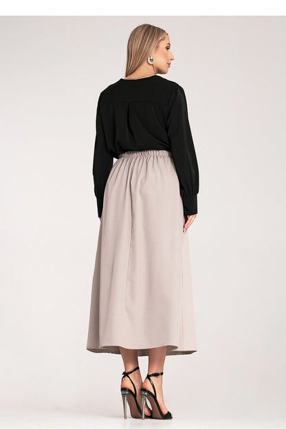 Back view of Figl Midi Skirt highlighting its elegant style with side straps and pleated design, perfect for formal and casual events.
