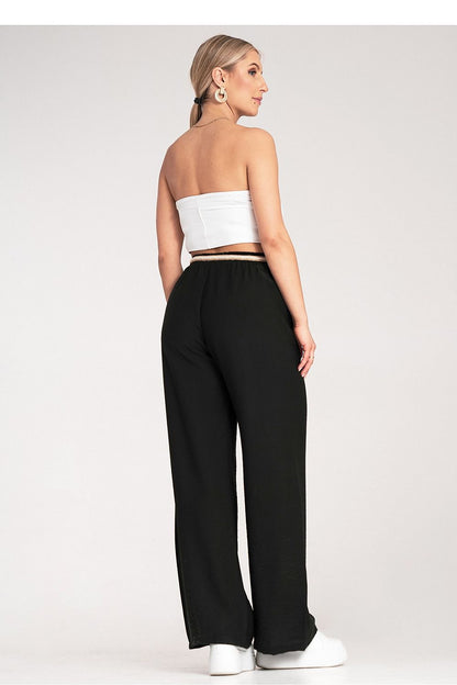 Full view of luxury Boho women’s trousers by Figl, showcasing the trendy design and natural colour.