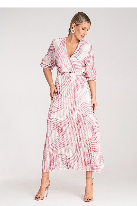 Elegant satin leopard print maxi dress by Figl featuring a chic wrap neckline and long sleeves, perfect for sophisticated evening wear.