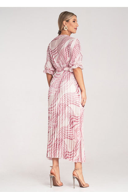 Figl satin leopard print maxi dress, designed with a confident wrap neckline and elastic waistband, exuding glamour and elegance.