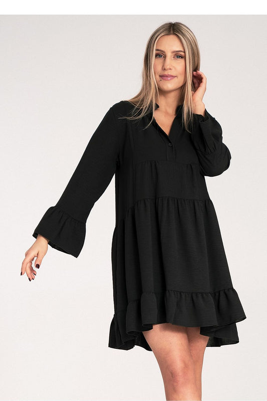 Elegant Figl Loose Ruffle Daydress featuring a V-neck and stand-up collar, designed for a luxurious look in sizes EU S/M and US S/M.