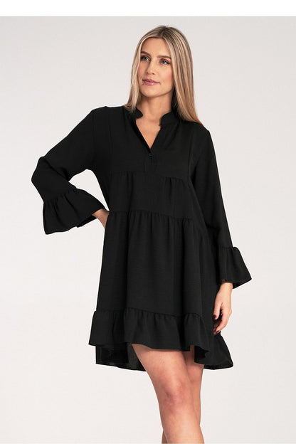 Elegant Figl Loose Ruffle Daydress in V-Neck style with a delicate stand-up collar, showcasing a luxurious silhouette for casual wear.