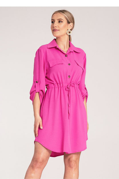 Detailed shot of the waist tie feature on the Figl Classic Button-Up Shirt Dress, showcasing the luxurious construction and perfect fit for elegant comfort.