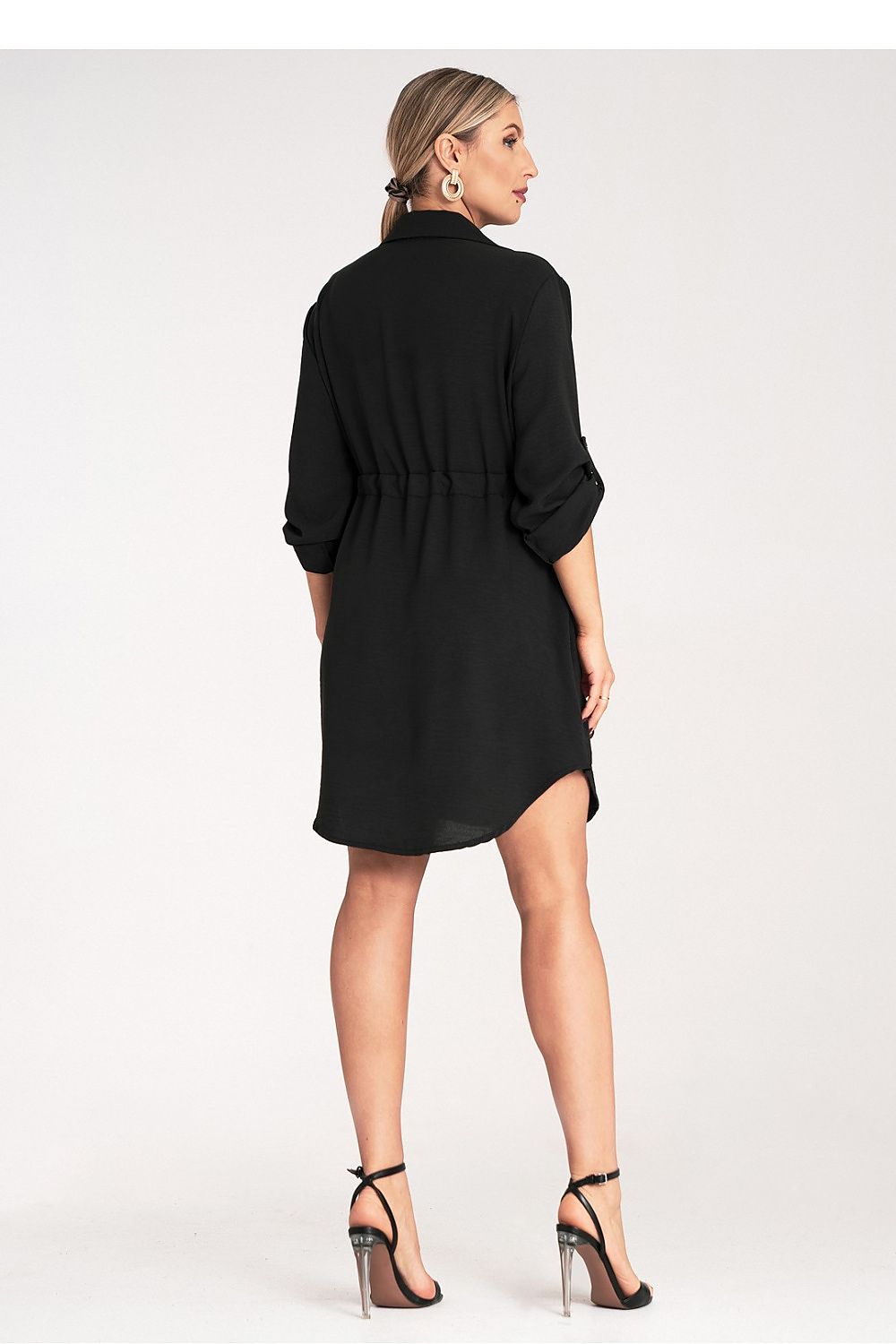 Figl Classic Button-Up Shirt Dress in EU S/M | US S/M, featuring adjustable sleeves and a stylish waist tie, perfect for an elegant look.