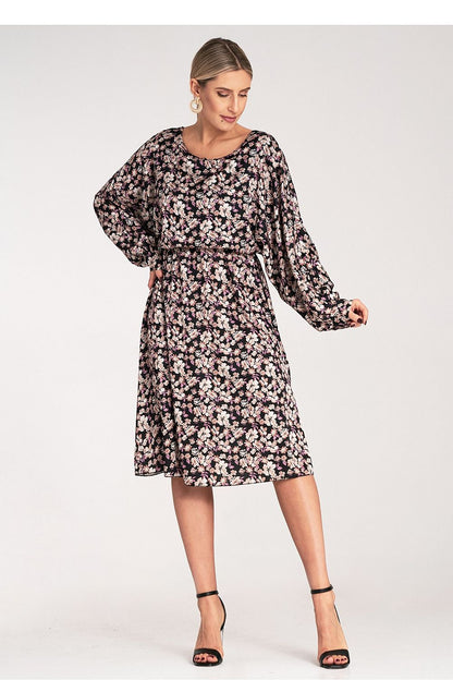 Luxury Floral Midi Dress by Figl featuring a kimono-style cut, elegant floral satin pattern, perfect for sophisticated occasions.