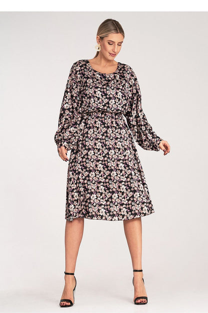 Elegant Floral Midi Dress by Figl on a model, demonstrating the stylish fit and flattering silhouette, ideal for upscale gatherings.