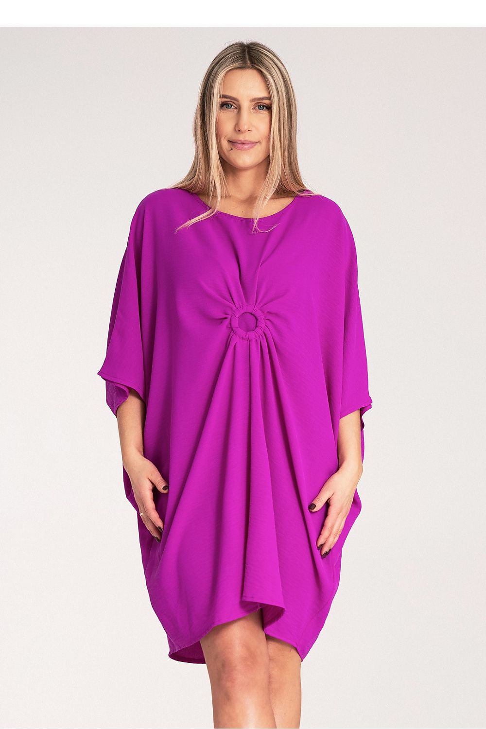 Figl asymmetrical loose daydress featuring wide sleeves, crafted from 100% polyester, designed for a luxurious and comfortable fit in sizes S-XL.
