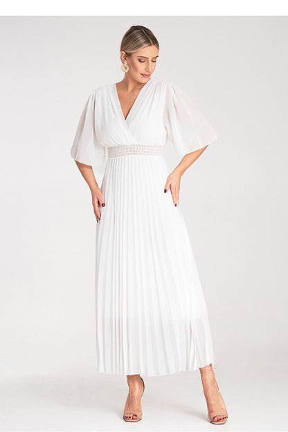 Elegant maxi cocktail dress by Figl featuring a V-neckline and pleated design in a luxurious flowy silhouette.