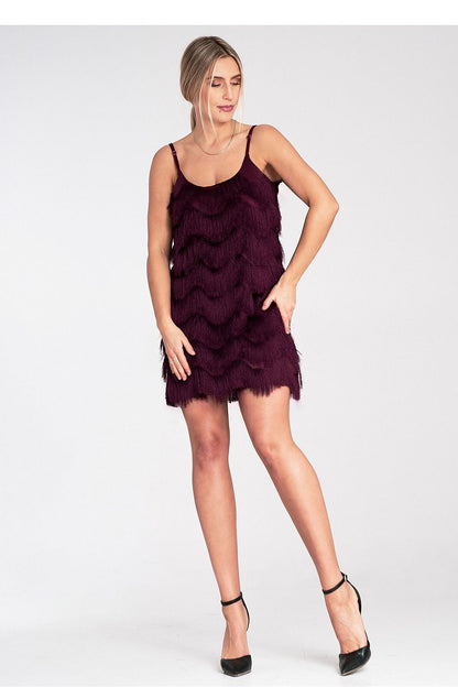 Chic and stylish Figl maxi dress with decorative fringes and thin adjustable straps, showcasing a loose cut for a flattering silhouette.