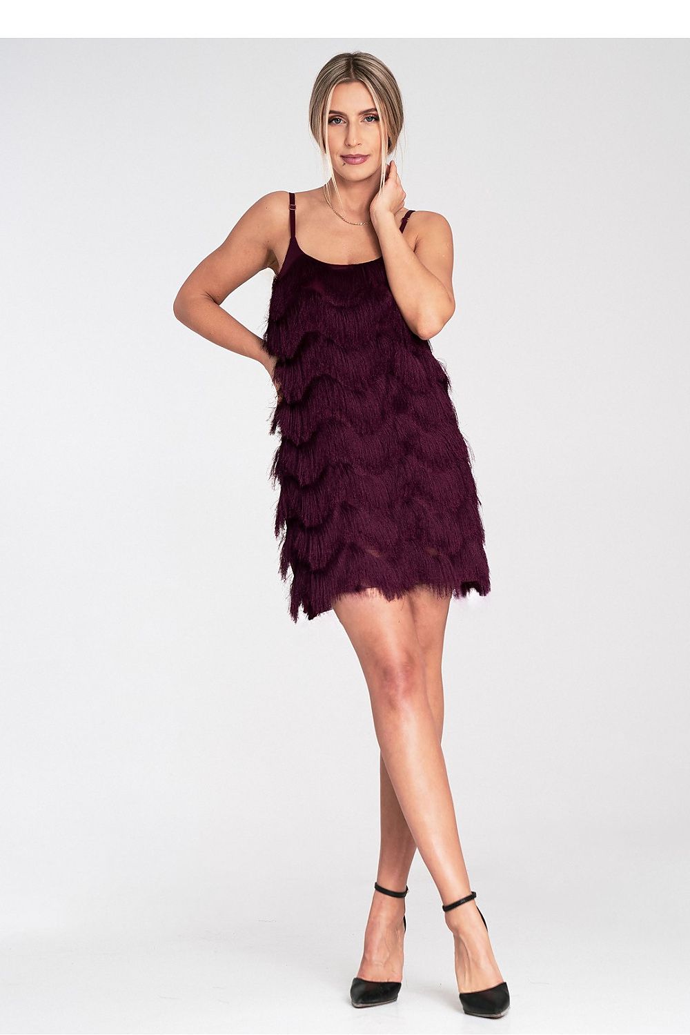 Figl luxury maxi evening dress with decorative fringes, featuring adjustable straps and a loose cut design, perfect for elegant occasions.