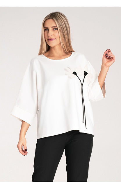 Fashionable display of Figl's luxury kimono blouse, emphasizing the soft cotton-spandex blend fabric.