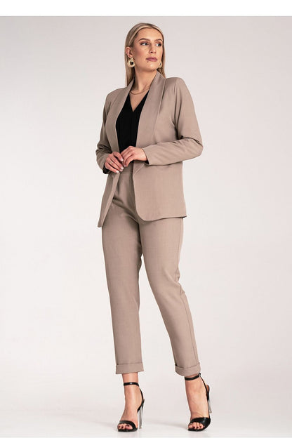 Detailed view of the Figl Classic Cut Jacket showcasing premium fabric with a timeless design, ideal for fashionable women seeking quality and style.