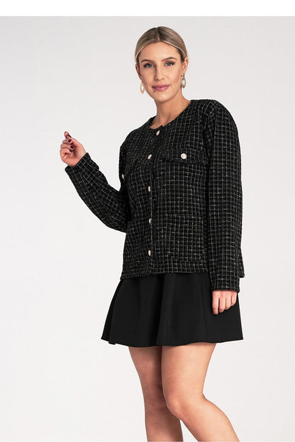 Back view of the Chic Checked Tweed Blazer by Figl, designed for elegance and chic appeal, featuring premium tweed material.