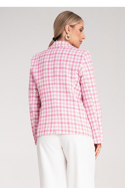 Close-up view of the luxurious jacquard fabric of the Figl checkered double-breasted jacket, showcasing exquisite texture and design details, ideal for sophisticated fashion.