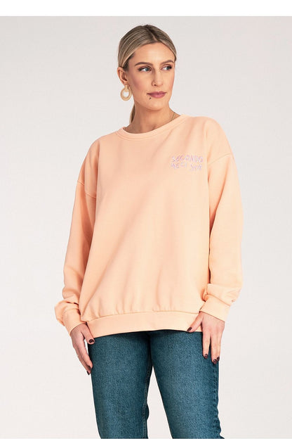 Luxury loose women's sweatshirt by Figl, featuring intricate embroidered detail and a classic round neckline, perfect for stylish comfort in size S/M.
