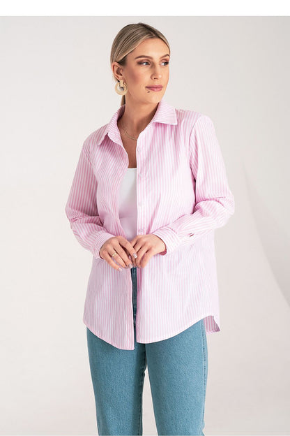 Elegant long sleeve button-up shirt in vertical stripes by Figl, designed for a luxurious office and everyday look, tailored in sizes EU S/M and US S/M.