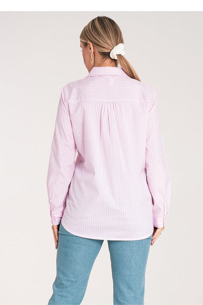 Elegant long sleeve button-up shirt in vertical stripes by Figl, perfect for office and casual wear, showcasing a sophisticated design and lightweight fabric.