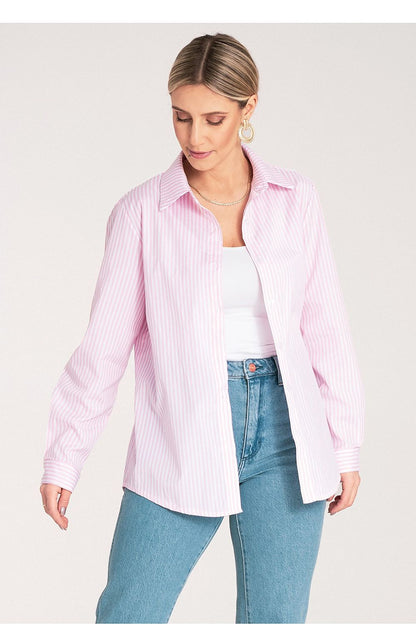 Classic vertical striped shirt with cuffs and a chic collar by Figl, tailored for EU S/M and US S/M sizes, ideal for stylish everyday dressing.