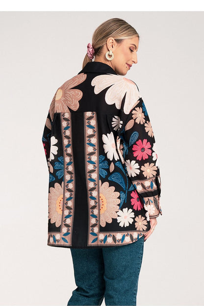 Beautifully designed Figl oversized floral shirt, featuring a classic collar and loose sleeves, suitable for sophisticated casual wear.