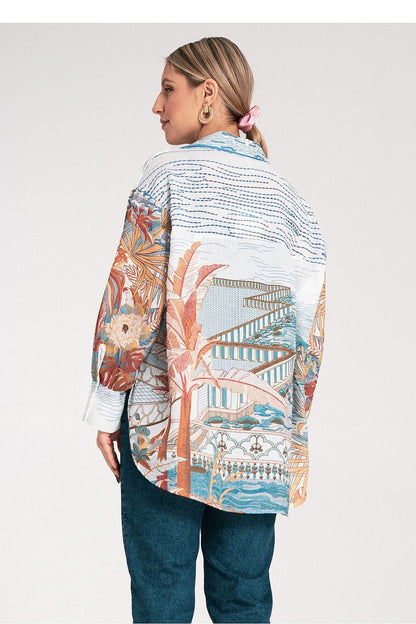 Stylish oversized long sleeve shirt with a classic collar and contrasting finishes, designed by Figl for sophisticated elegance in size EU 0.