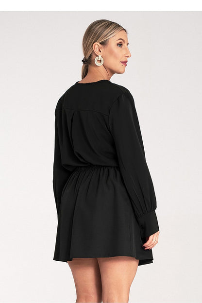 Luxury long sleeve satin blouse with V-neckline by Figl, showcasing elegant design and premium fabric.