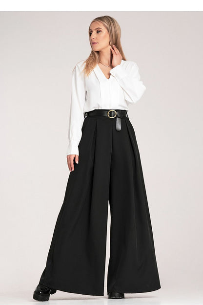 Chic high-waisted palazzo trousers featuring side slit pockets, expertly made by Figl for an elegant style.