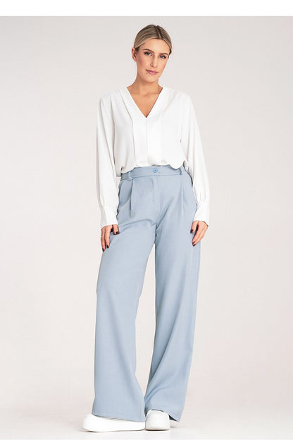 Figl Women's Elegant High-Waisted Trousers in Size S/M, featuring a loose fit, straight cut, and practical pockets, ideal for a luxurious and stylish look.