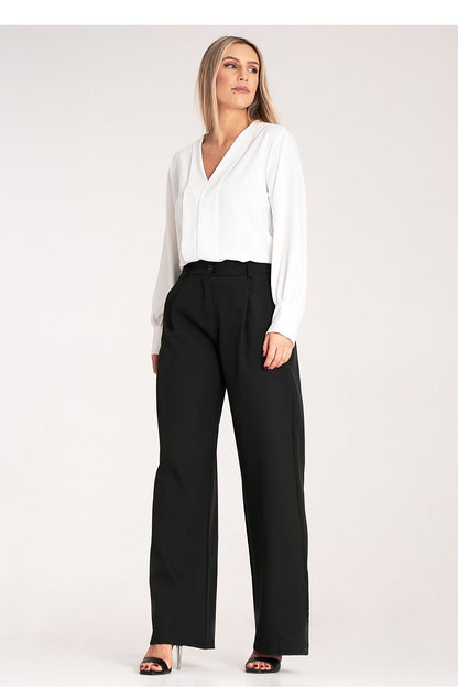 Close-up view of Figl Women's Elegant High-Waisted Trousers, showcasing the premium fabric composition of 96% Polyester and 4% Spandex.
