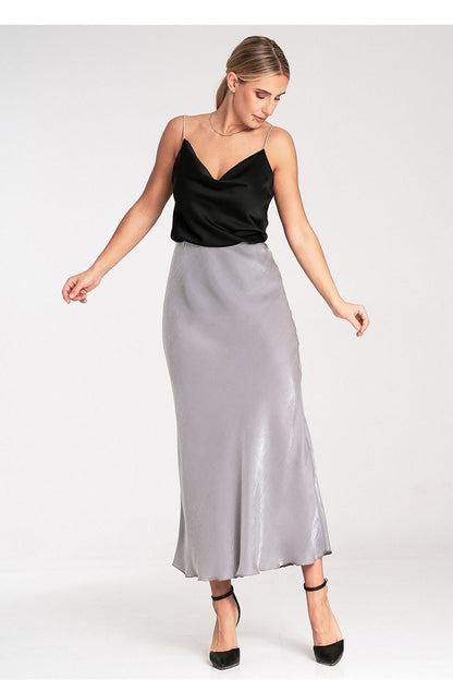 Chic Figl satin midi skirt showcasing a stylish design, crafted with a premium polyester and viscose blend.