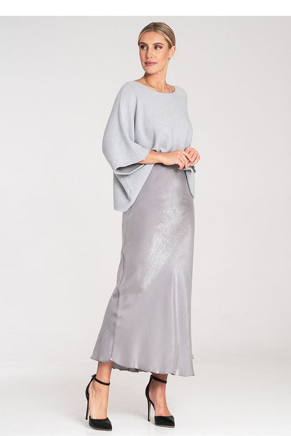 Beautifully draped Figl satin midi skirt ideal for special occasions, designed with an elastic waistband for ease of wear.