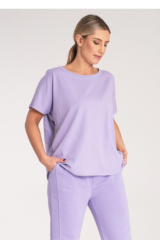 Luxury Women's Cotton-Blend T-Shirt by Figl, featuring short sleeves and a round neckline, elegantly designed for EU size 0 with a perfect fit of 68 cm length, 118 cm hips, and 120 cm chest.