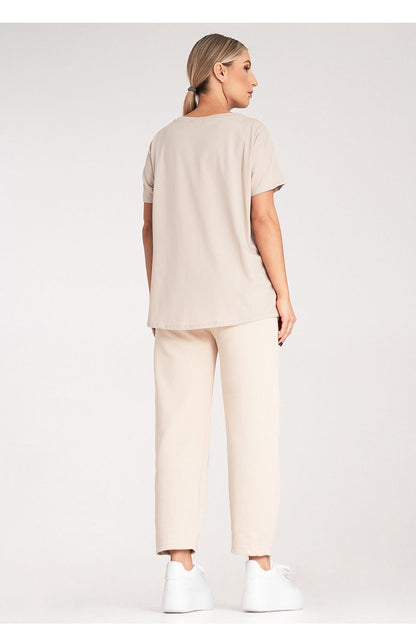 Chic women's cotton-blend short sleeve T-shirt by Figl, exuding luxury and style for the modern woman.